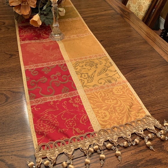 Pier 1 Dining Pier One Red And Gold Table Runner 72 X 4 Poshmark
